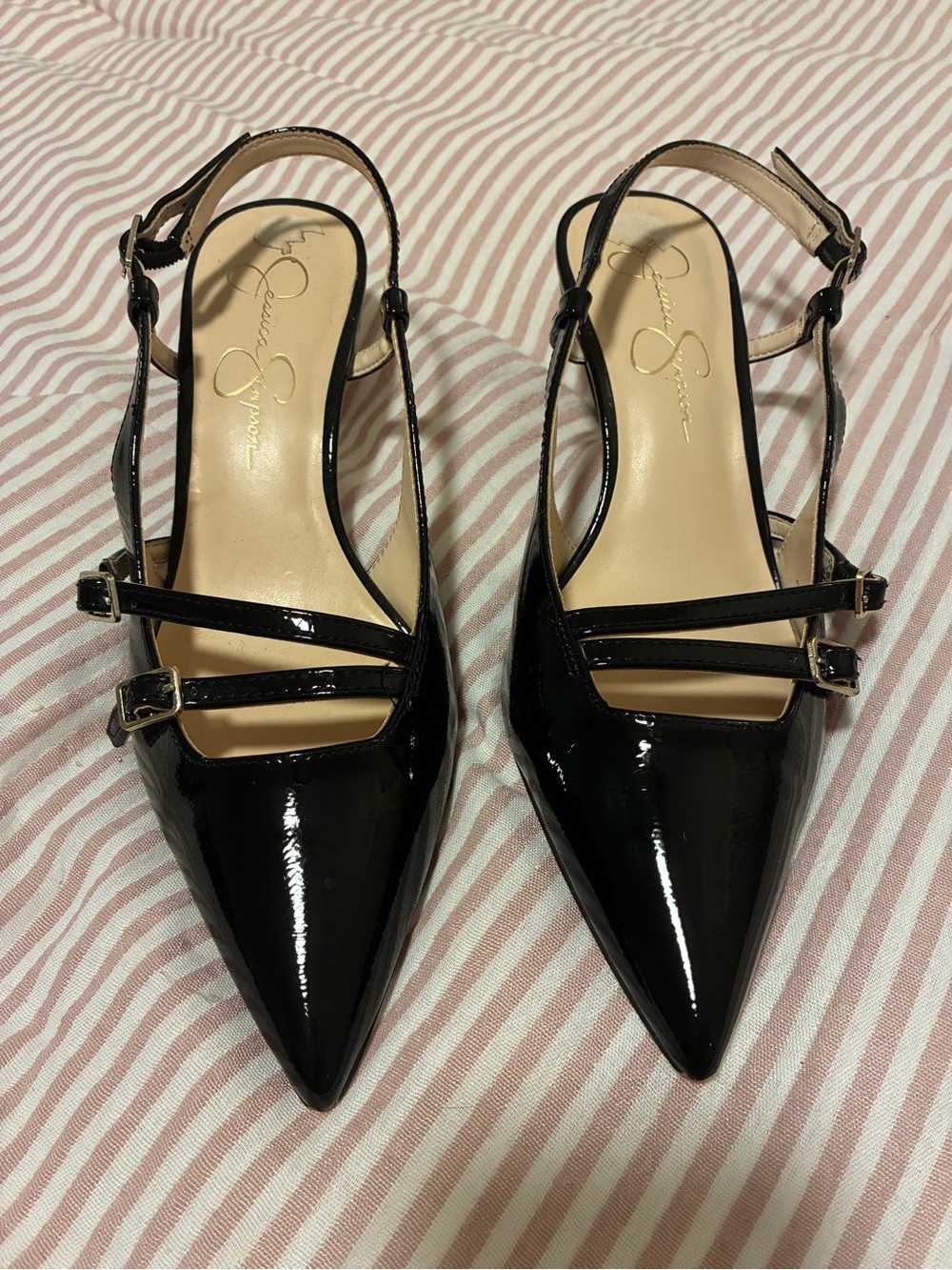 Jessica Simpson Black Patent Pointed Slingback Mules